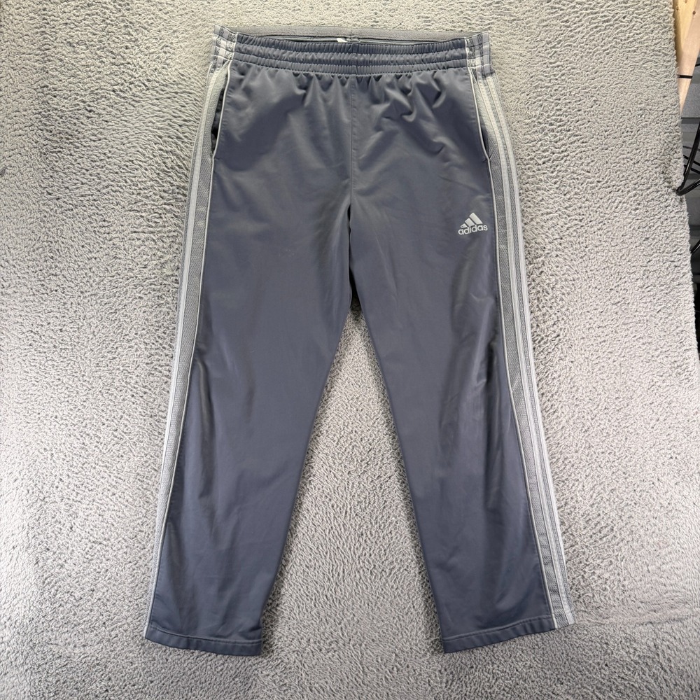 Adidas Pant Mens XL Gray Polyester Track Straight Sports Performance 3-Stripes